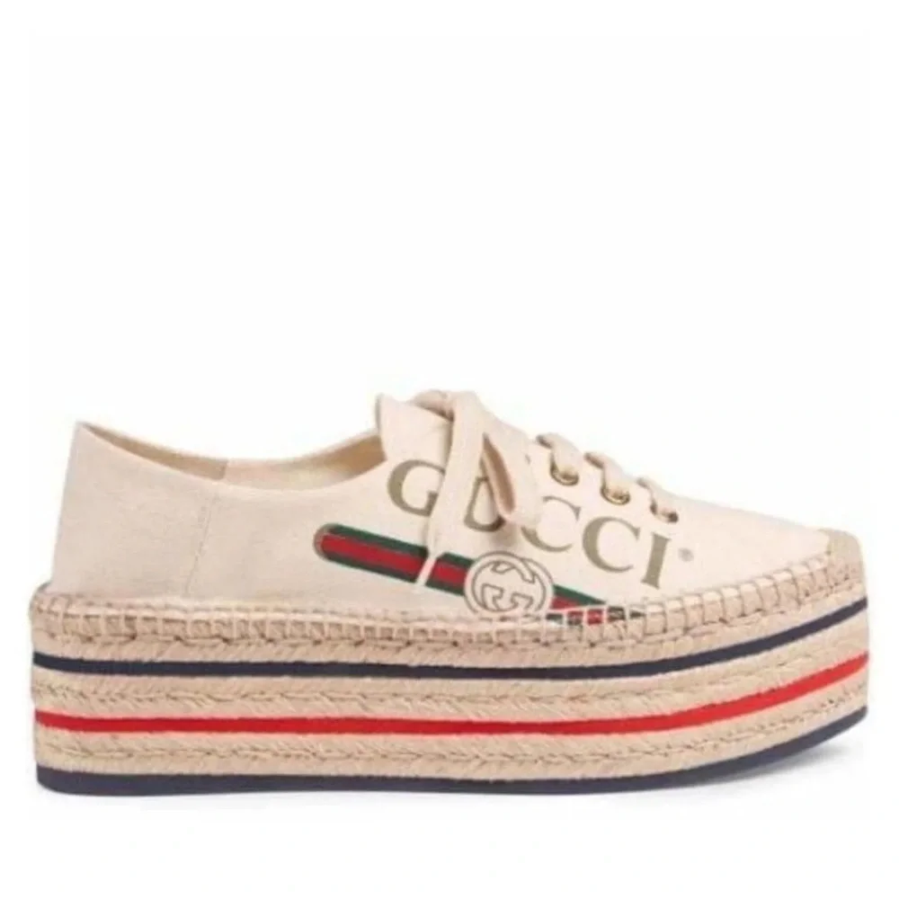 EUC/LIKE NEW Gucci Logo Platform Espadrilles Canvas in Off-White - Size EU 34